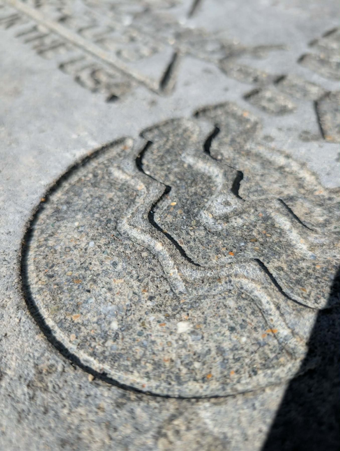 Detail of a precision engraved and color-filled medallion in concrete